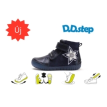 D.D. Step sötétkék, fehér virágos lány tavaszi-őszi, magas szárú, átmenetei, valódi bőr cipő A050-52429M