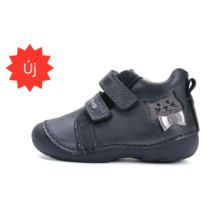 D.D. Step Royal Blue kék, átmeneti, tavaszi-őszi, bőr, lány cipő sötétkék szürke masnis csillogó cica mintával