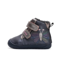 D.D. Step pillangó mintás, enyhén csillogó, sötétkék, lány, bélelt bokacipő 25 méretben