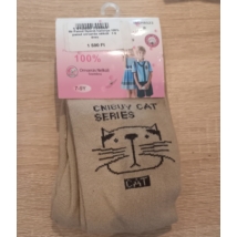 Mr Pamut gyerek harisnya 100% pamut orrvarrás nélküli 7-9 éveseknek lányos mintával  barna alapon cicás