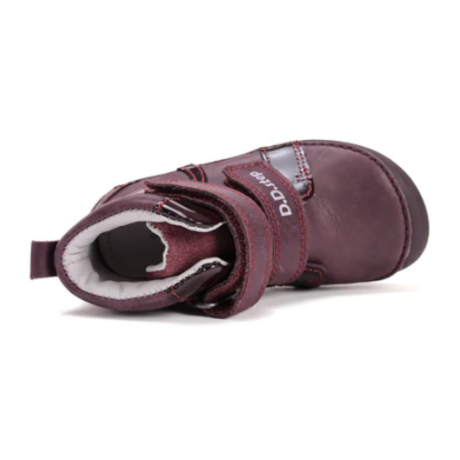 D.D. Step Barefoot (Mezítlábas) Bordó fényes szíves, magas szárú, lány tavaszi-őszi zárt cipő