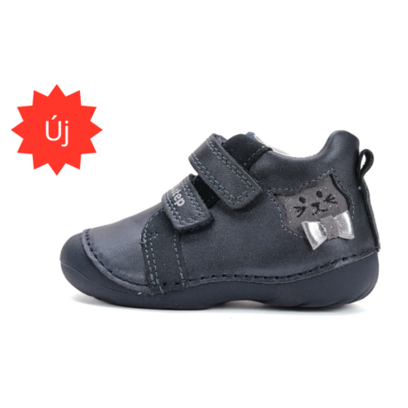 D.D. Step Royal Blue kék, átmeneti, tavaszi-őszi, bőr, lány cipő sötétkék szürke masnis csillogó cica mintával