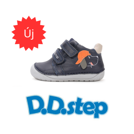 D.D. Step Royal Blue, valódi bőr, zárt, fiú cipő, Baseball sapkás kutyus mintával S070-61533B