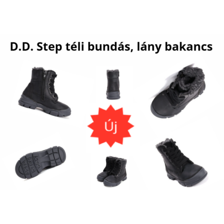 D.D. Step fekete fűzős és cipzáros bakancs W056-52456BL