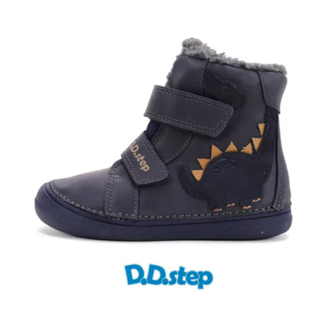 D.D. Step 2 dinós sötétkék fiú, bélelt, téli, valódi bőr bakancs  W078-52785AM