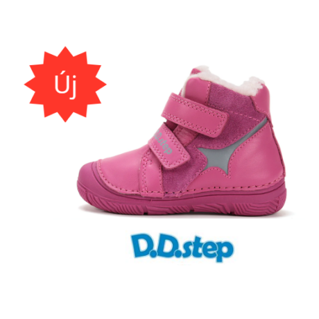 D.D.Step Dark Pink bélelt, valódi bőr, fényre foszforeszkáló csíkkal ellátott lány bokacipő