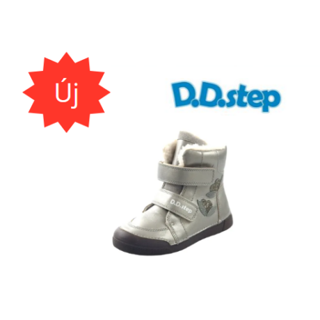 D.D. Step ezüst szíves, csillogós, lány bakancs