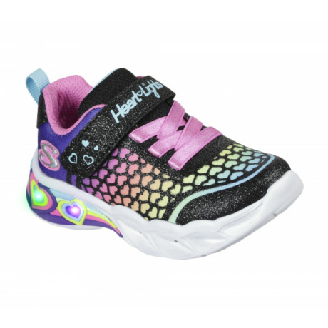 Skechers fekete sokszínű, szívecskés, LED-es, villogós gyerek 22 méretben cipő Az akció csak az internetes vásárlás esetén érhető el!