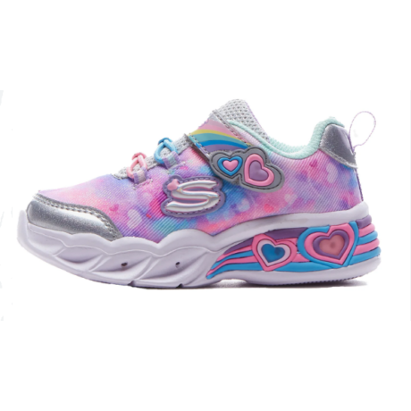 Skechers Sweetheart Lights silver/aqua ezüst/szívárványos gyerek cipő LED 