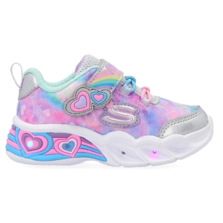 Skechers Sweetheart Lights silver/aqua ezüst/szívárványos gyerek cipő LED 