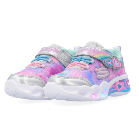 Skechers Sweetheart Lights silver/aqua ezüst/szívárványos gyerek cipő LED 