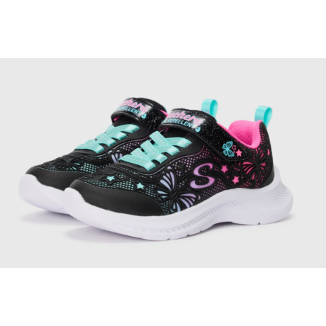 Skechers fekete pillangós, vízlepergetős, vastagabb szivacsozású lány sportcipő 