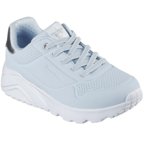 Skechers világos kék színű, ezüst sarokkal, fűzős lány sportcipő duraback borítással 310384L/LBSL 