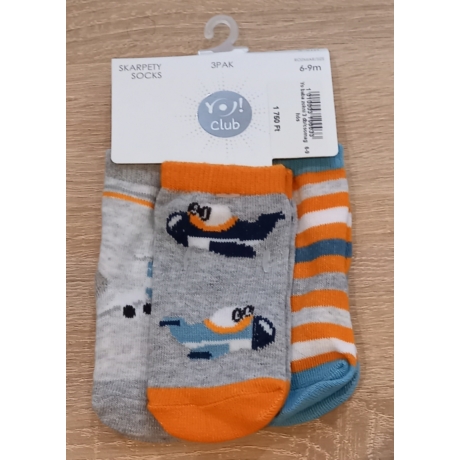 Skarpety Socks babazokni 6-9 hónapos fiúknak repülős csomag 1 cs/3 pár